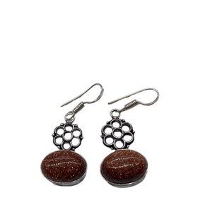 Sunstone Earrings Women’s 925 Sterling Silver‎ Plated Earrings- Brown